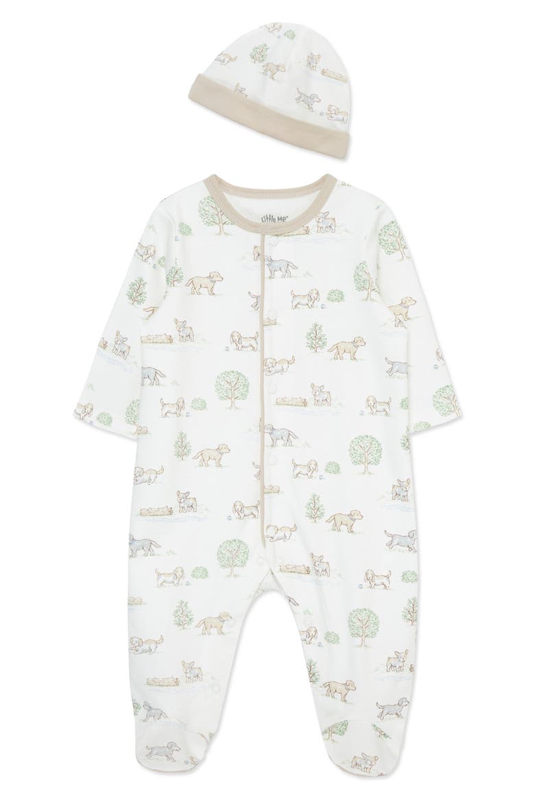 Puppy Park Cotton Footie & Hat Set, Main, color, IVORY