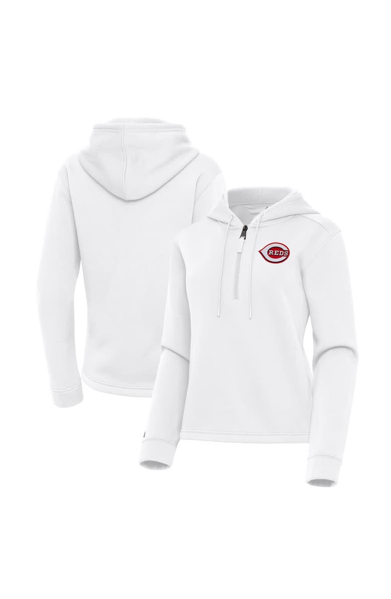 ANTIGUA Women's Antigua  White Cincinnati Reds Contemporary Quarter-Zip Hoodie, Main, color, 
