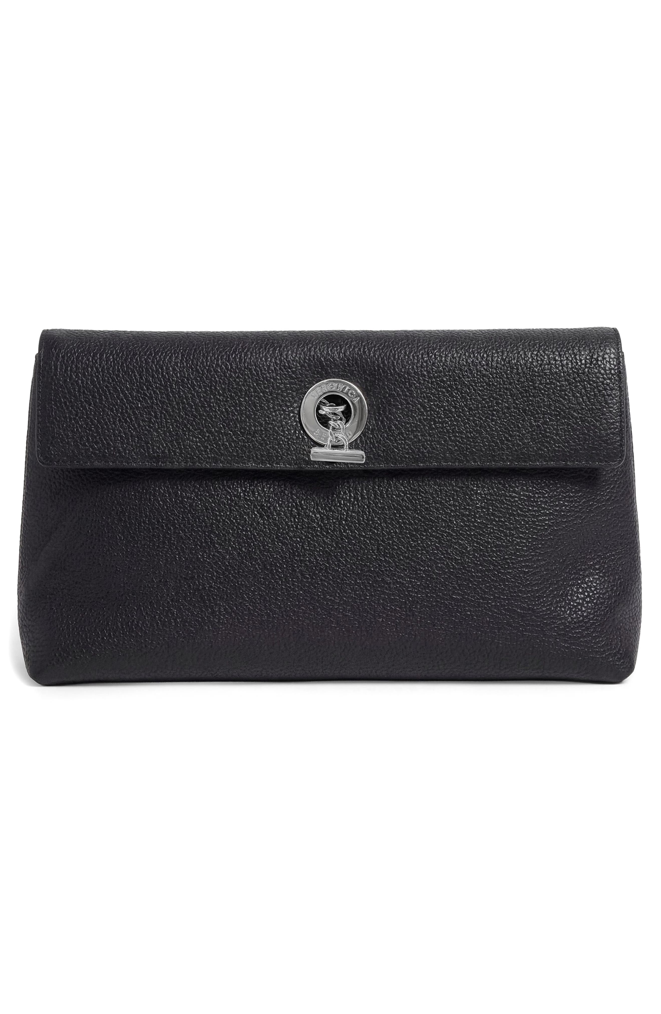 Veronica Beard Anchor Leather Clutch, Alternate, color, Black