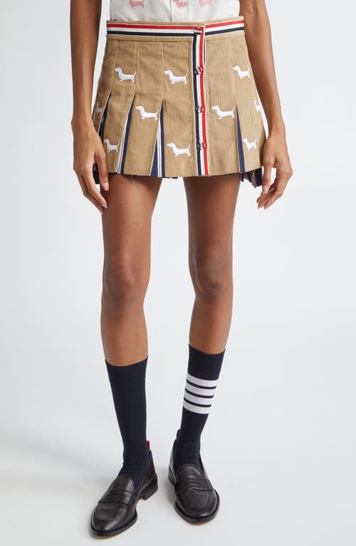 Thom Browne Hector-embroidery Corduroy Mini Skirt In Khaki
