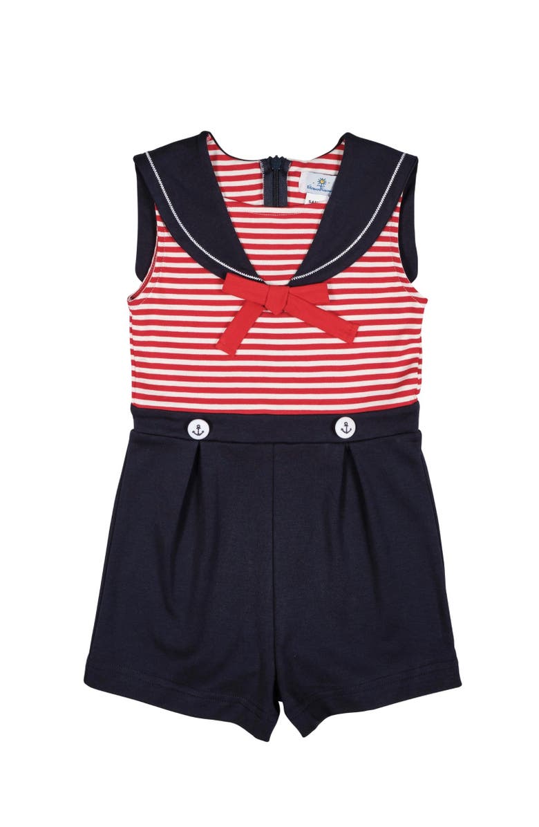 Florence Eiseman Stripe Knit Shorts Romper With Sailor Collar, Main, color, Red/Navy