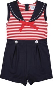 Florence Eiseman Stripe Knit Shorts Romper With Sailor Collar