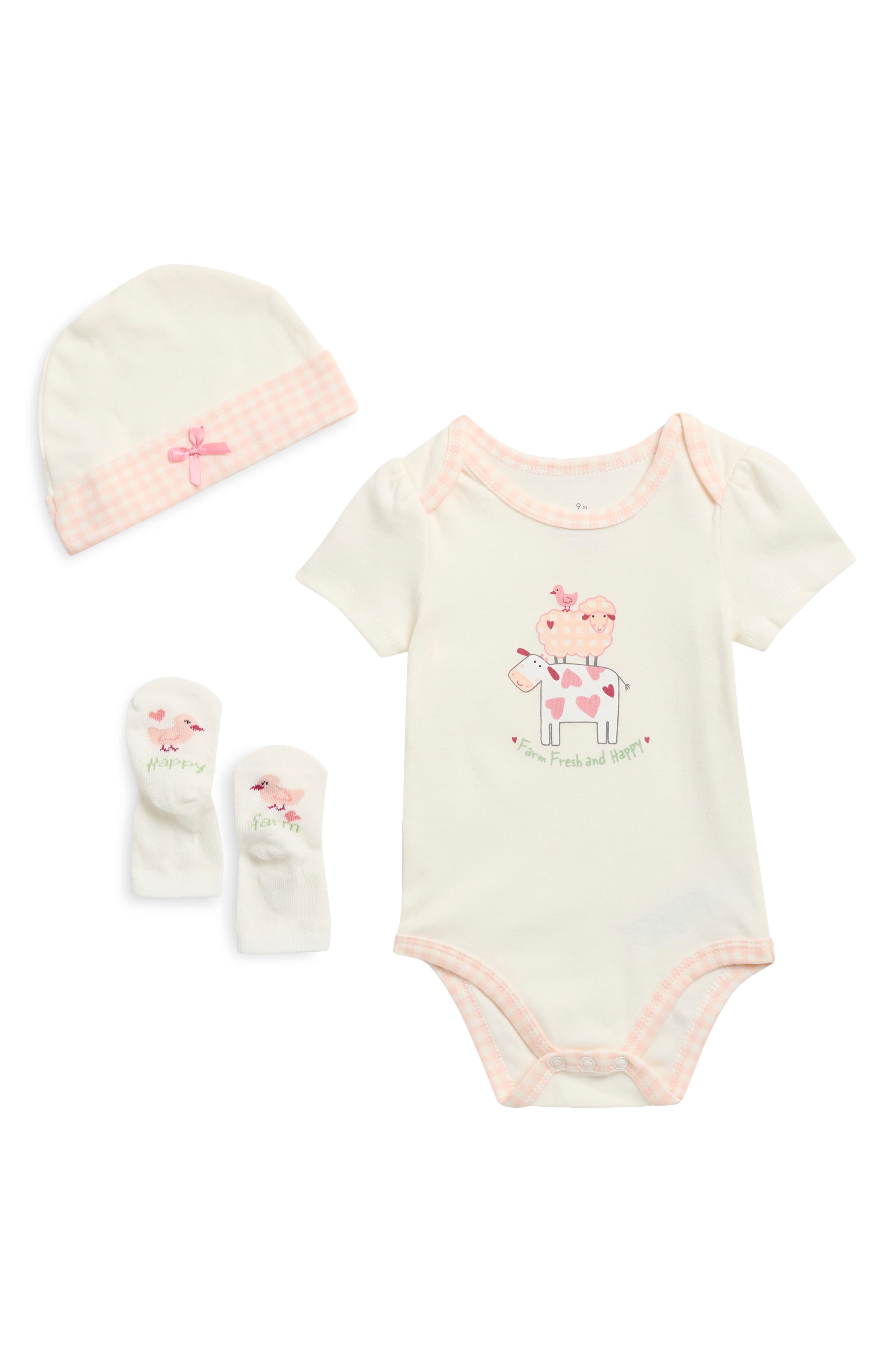 BABY STARTERS Cotton Blend Bodysuit, Cap & Socks Set