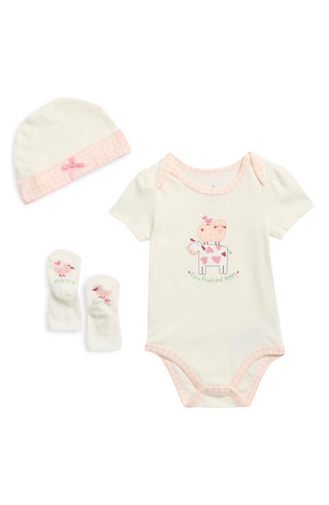Cotton Blend Bodysuit, Cap & Socks Set (Baby)