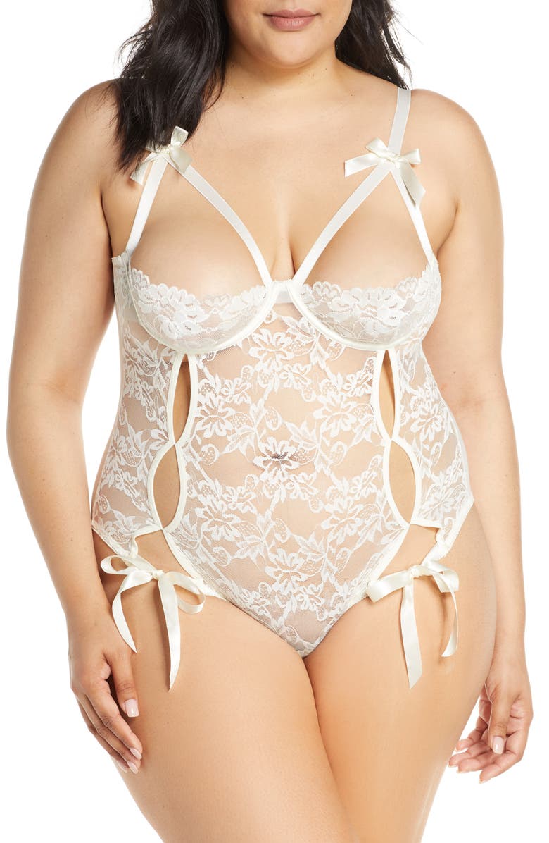 Oh La La Cheri Zara Underwire Open Cup Open Gusset Lace Teddy, Main, color, 