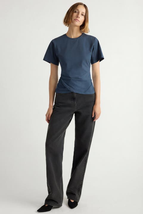 Janette Front-Wrap Jersey Tee