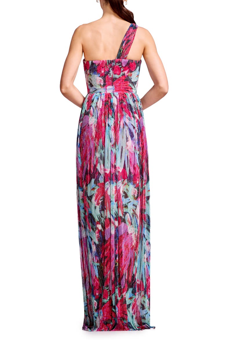 Idalia Metallic Abstract Floral Print One-Shoulder Gown, Alternate, color, BRIGHT FUCHSIA MULTI