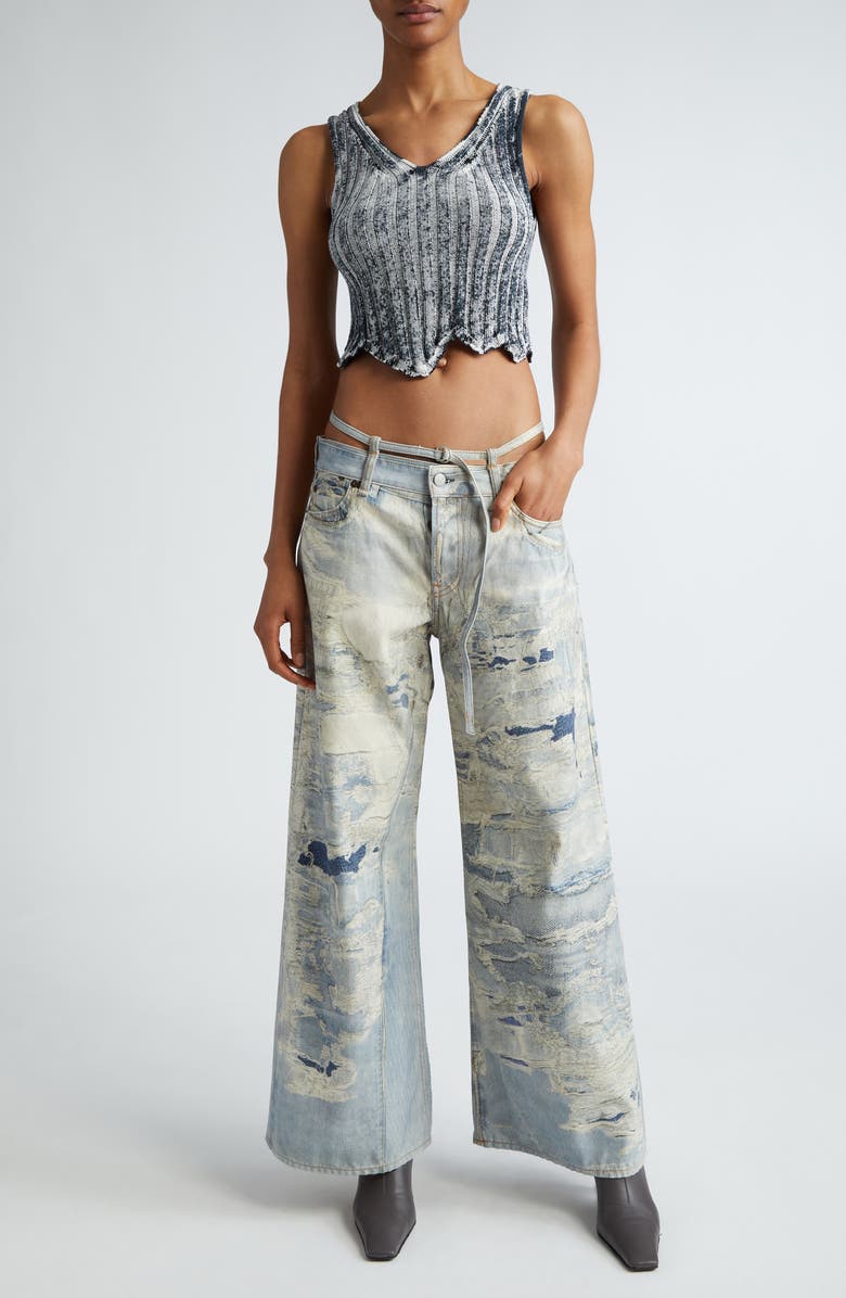 Acne Studios Rip & Repair Denim Wide Leg Jeans, Alternate, color, 