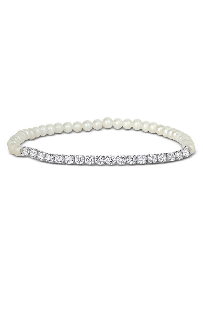 Julianna B. Cubic Zirconia & Cultured Pearl Tennis Bracelet, Main, color,