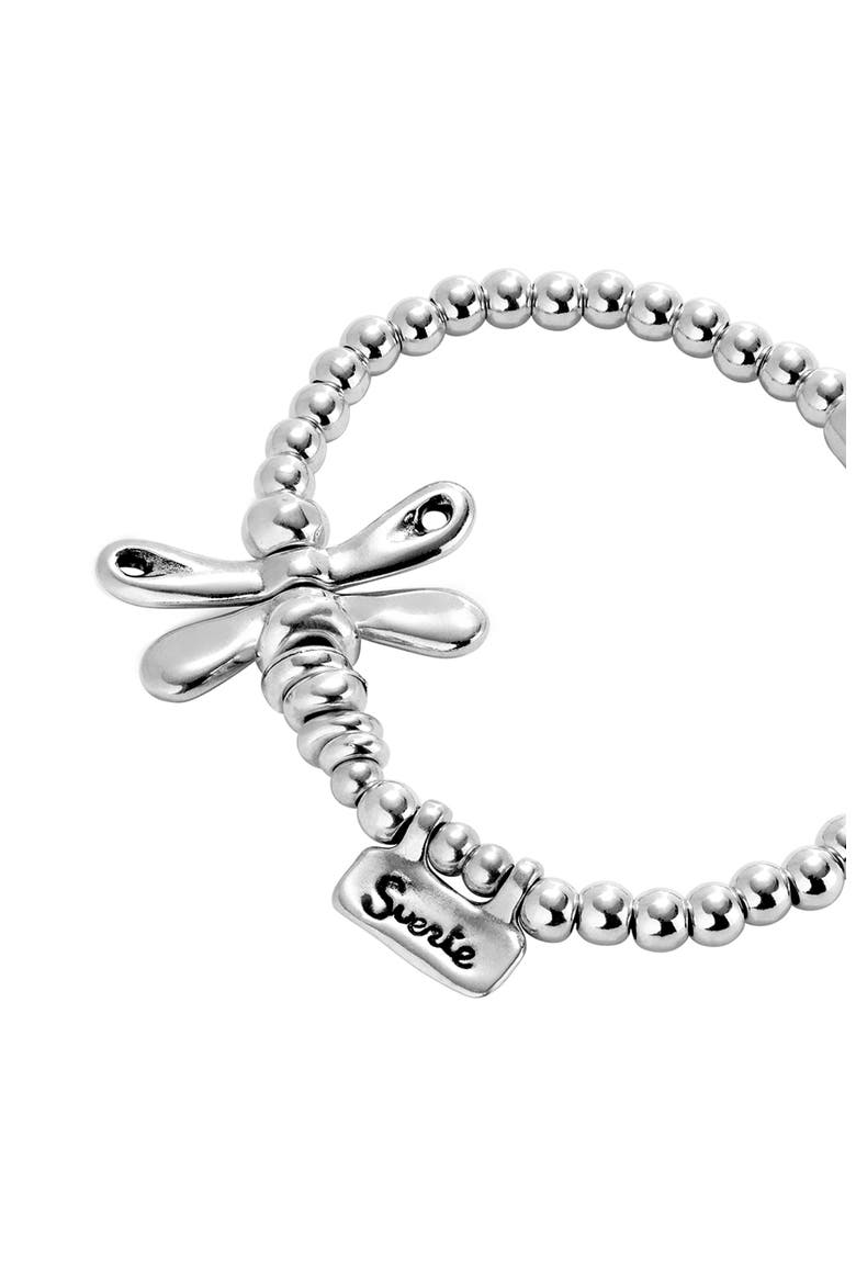 Elastic Bracelet with Sterling Silver Plated Dragonfly, Alternate, color, Silver