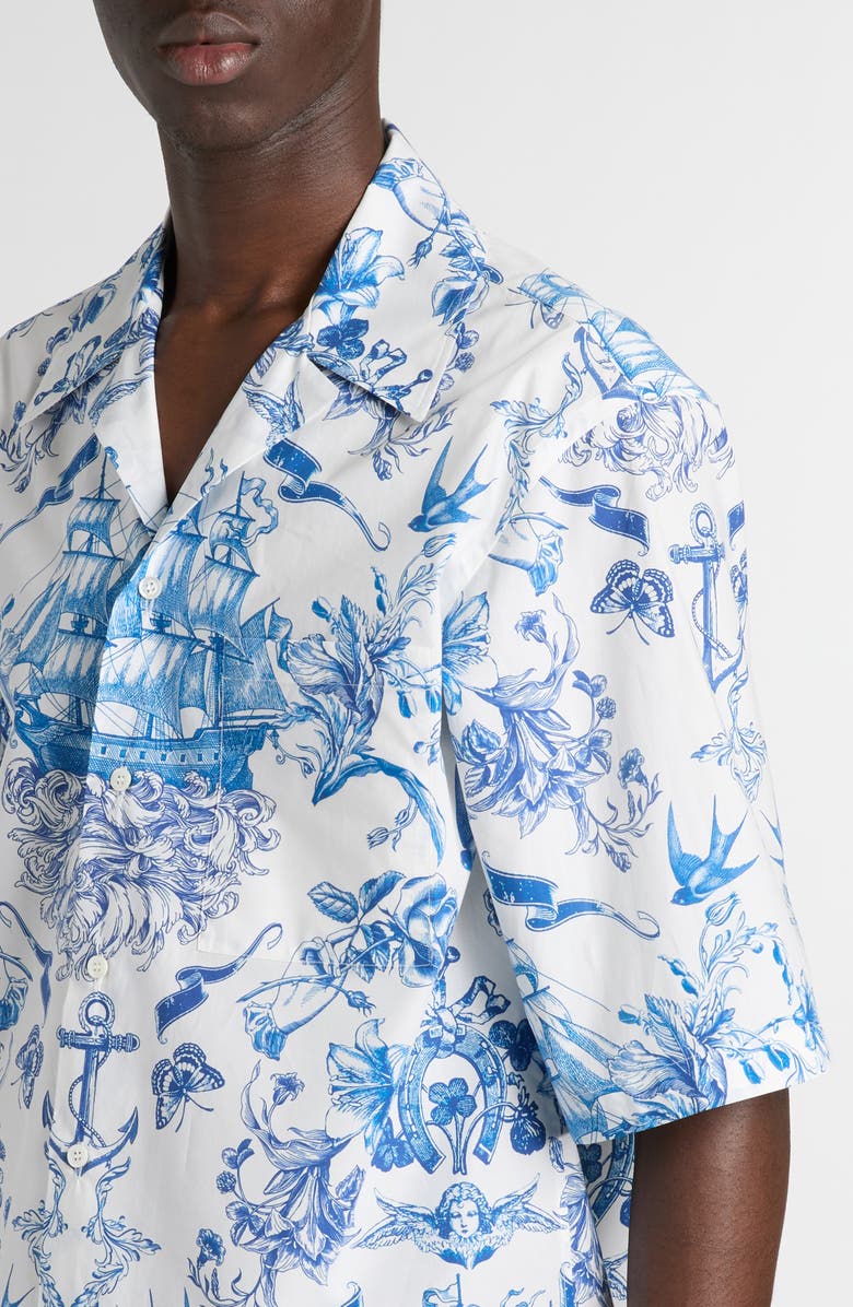 McQueen Sailor Tattoo Camp Shirt, Alternate, color, Ivory-Navy