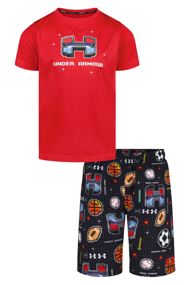 Kids' Gamer Mode UPF 50+ T-Shirt & Swim Shorts Set, Main, color, RED