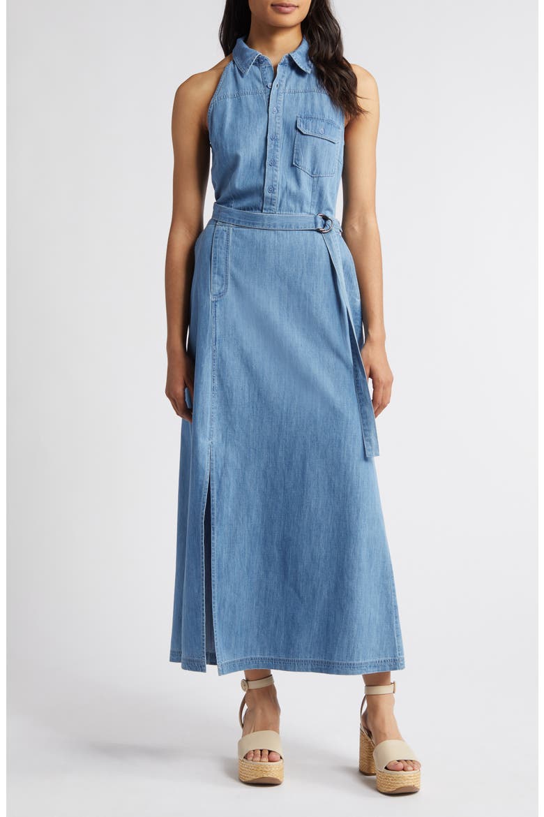 Paros Belted Sleeveless Maxi Shirtdress, Main, color, VINTAGE DENIM
