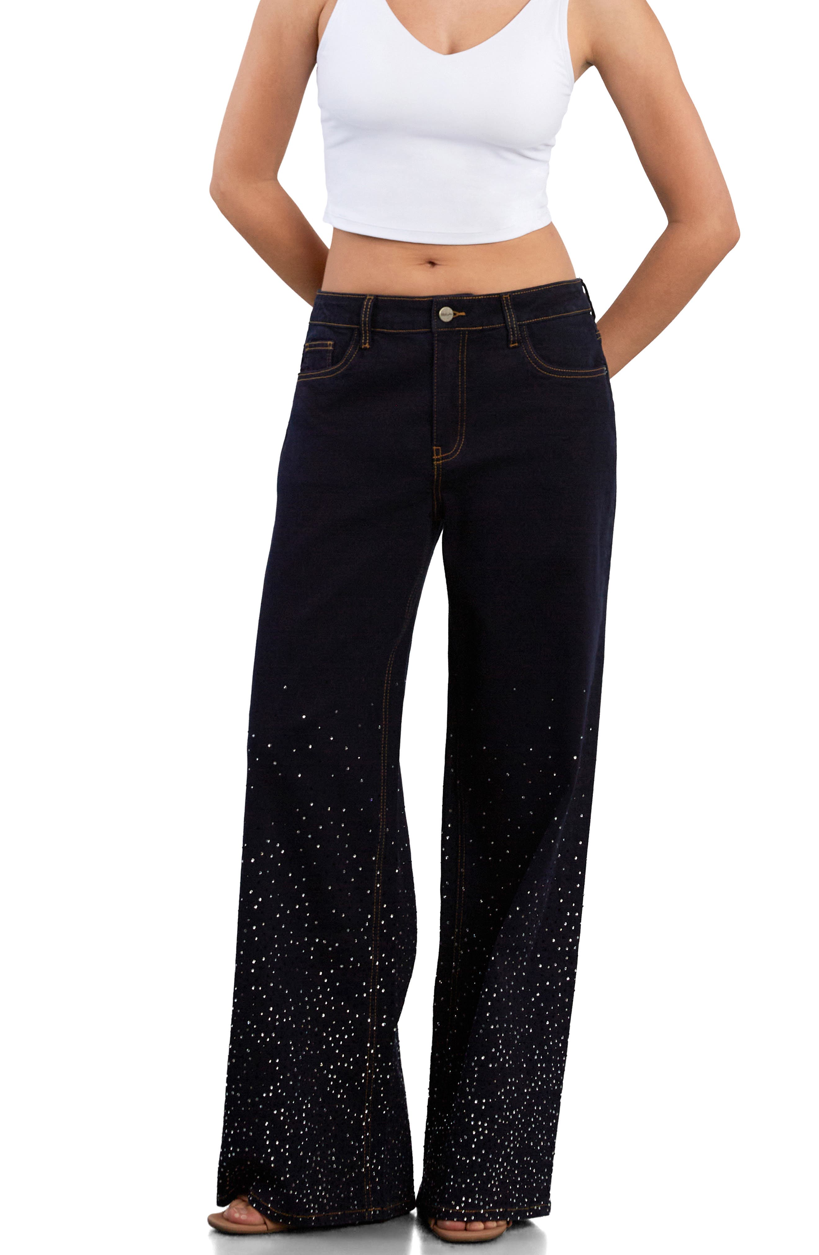 HINT OF BLU Star Studded Wide Leg Jeans (Women) | Nordstrom
