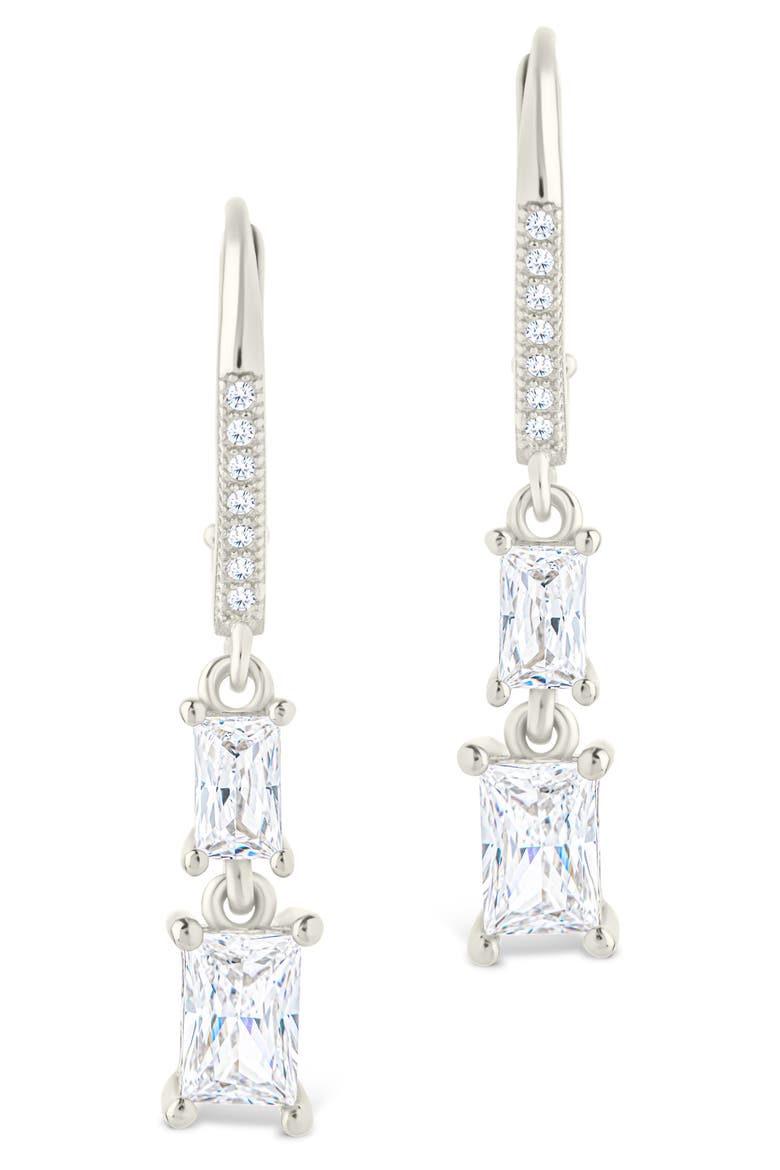 Eulalia Emerald Cubic Zirconia Drop Hoop Earrings, Alternate, color, SILVER