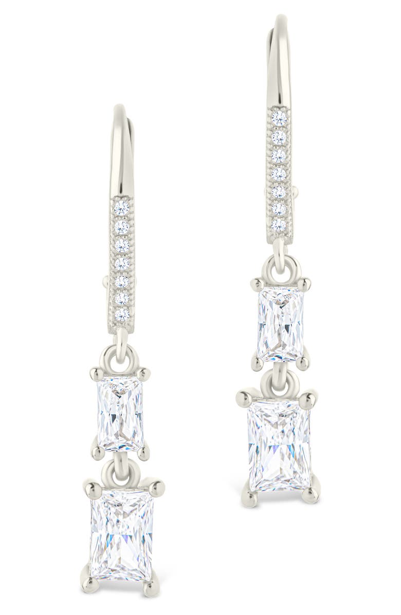 Sterling Forever Eulalia Emerald Cubic Zirconia Drop Hoop Earrings, Alternate, color, Silver