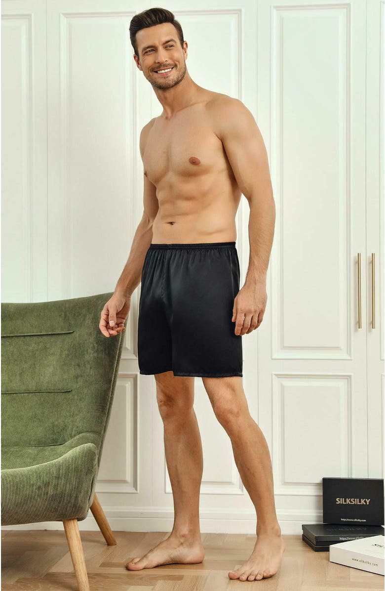 SILKSILKY Pure Silk Solid Color Mens Lounge Shorts, Alternate, color,