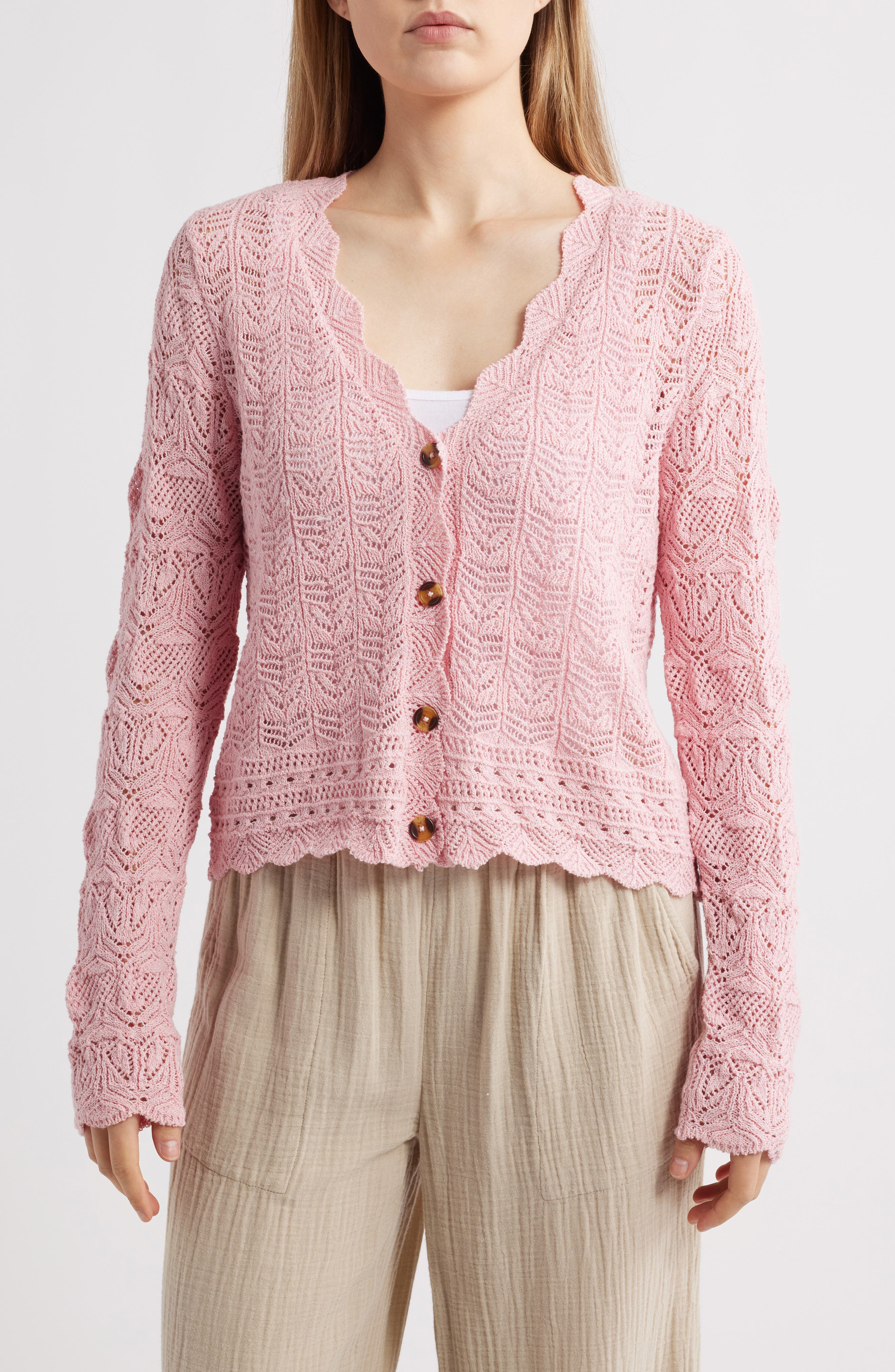 beachlunchlounge Tamia Pointelle Knit Cardigan
