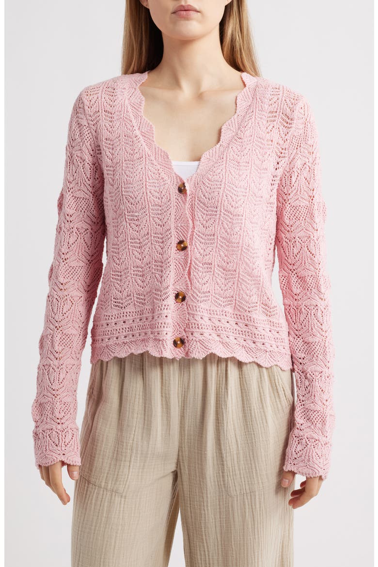 Tamia Pointelle Knit Cardigan, Main, color, PETAL PINK