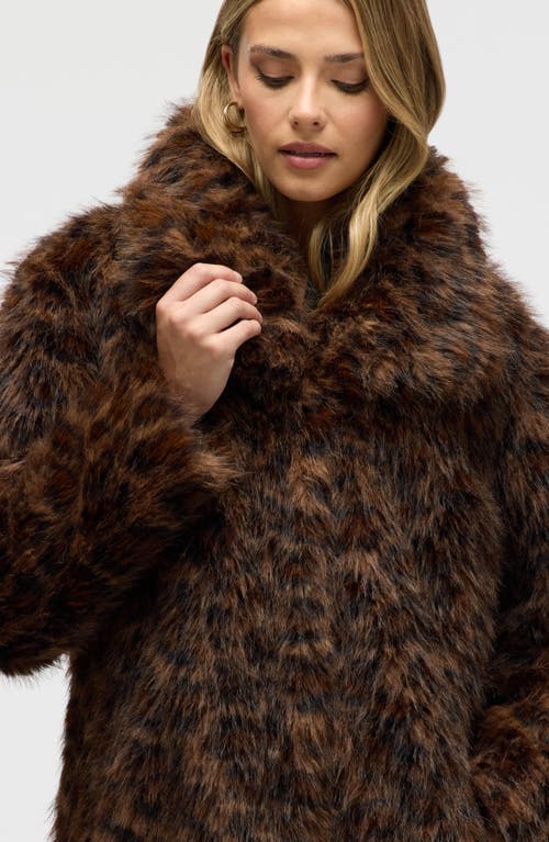 Nvlt Faux Fur Longline Coat In Brown