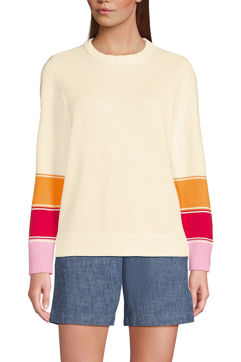 Cotton Drifter Crew Neck Sweater - Embroidered, Main, color, Fresh Ivory Stripe