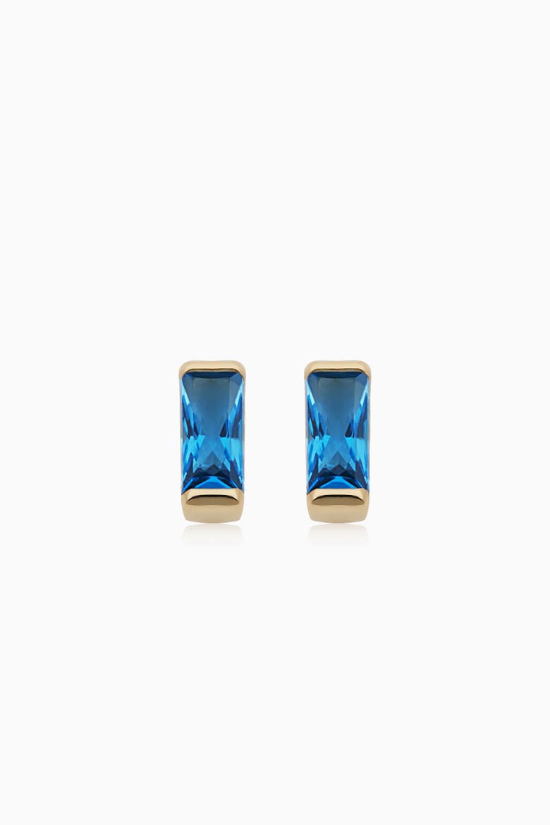 14K Gold Fresco Baguette Micro Studs Earrings, Alternate, color, Yellow Gold - Blue Zirconia