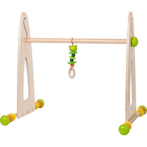Color Fun Play Gym - Wooden Activity Center with Adjustable Height, Sliding Discs and Dangling Frog