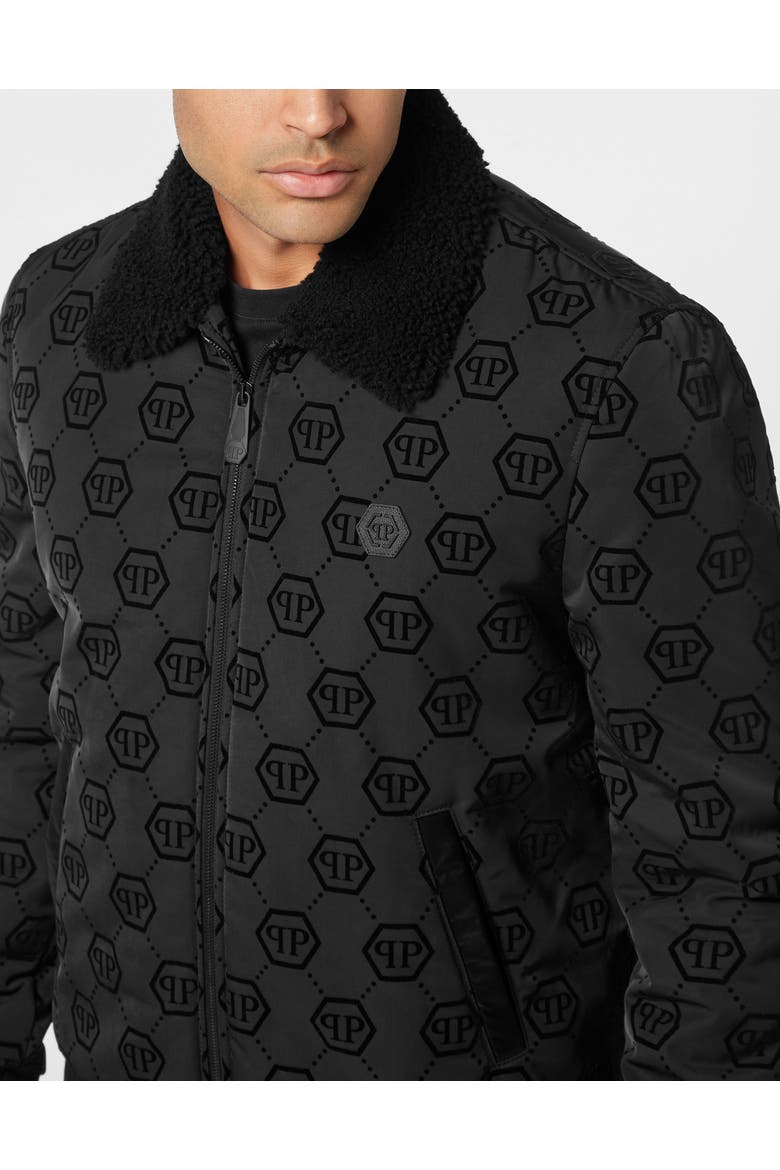 Wool Aviator Bomber With Shearling Collar Monogram Men, Alternate, color, black