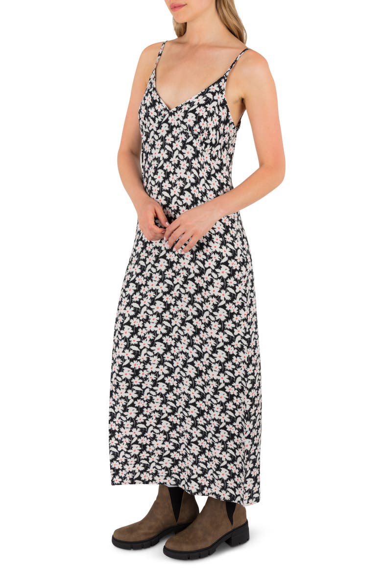Amour Floral Print Maxi Slipdress, Alternate, color, BLACK