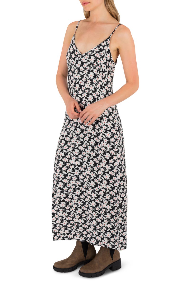 Hurley Amour Floral Print Maxi Slipdress, Alternate, color, Black