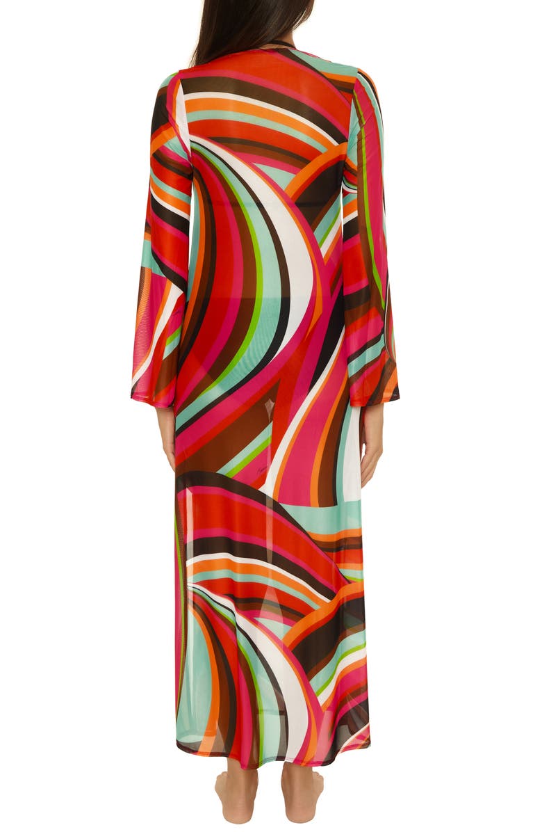 Trina Turk Swoop Long Sleeve Mesh Cover-Up Maxi Dress, Alternate, color, Swoop