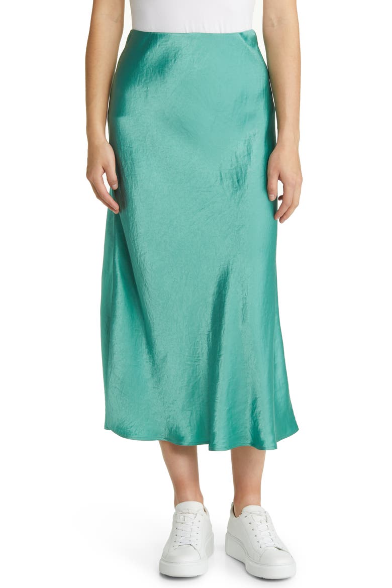 Blando Satin Midi Skirt, Main, color, TURQUOISE