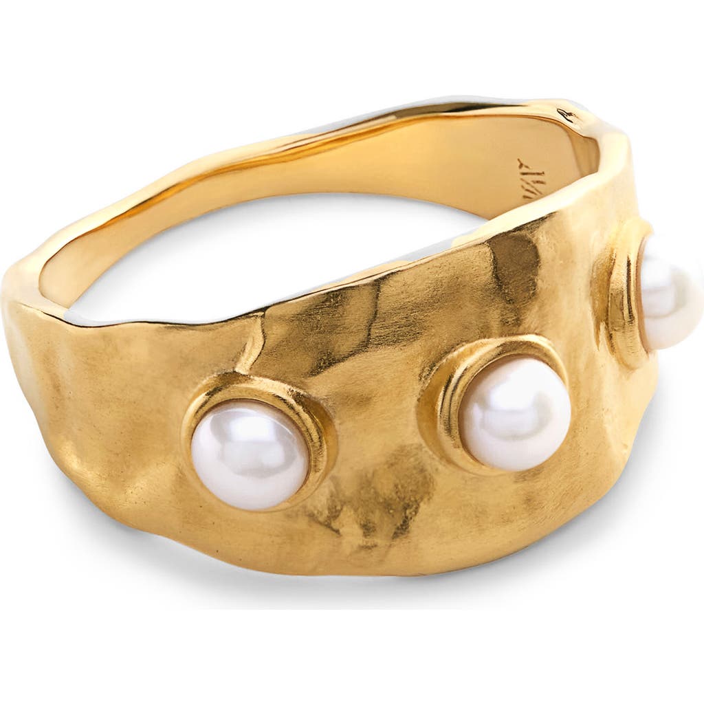 Monica Vinader Capri Triple Freshwater Pearl Stacking Ring In Gold