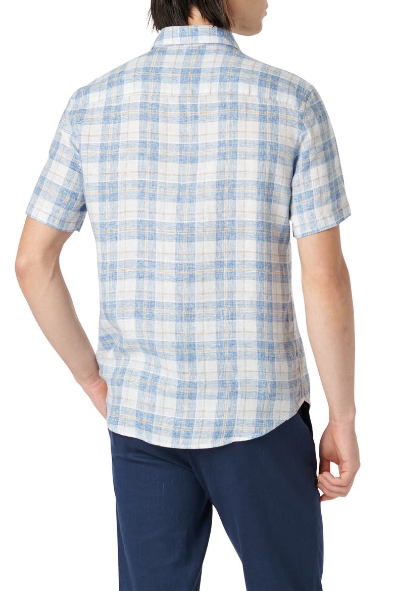 Orson Shaped Fit Short Sleeve Linen Button-Up Shirt, Alternate, color, CLASSIC BLUE