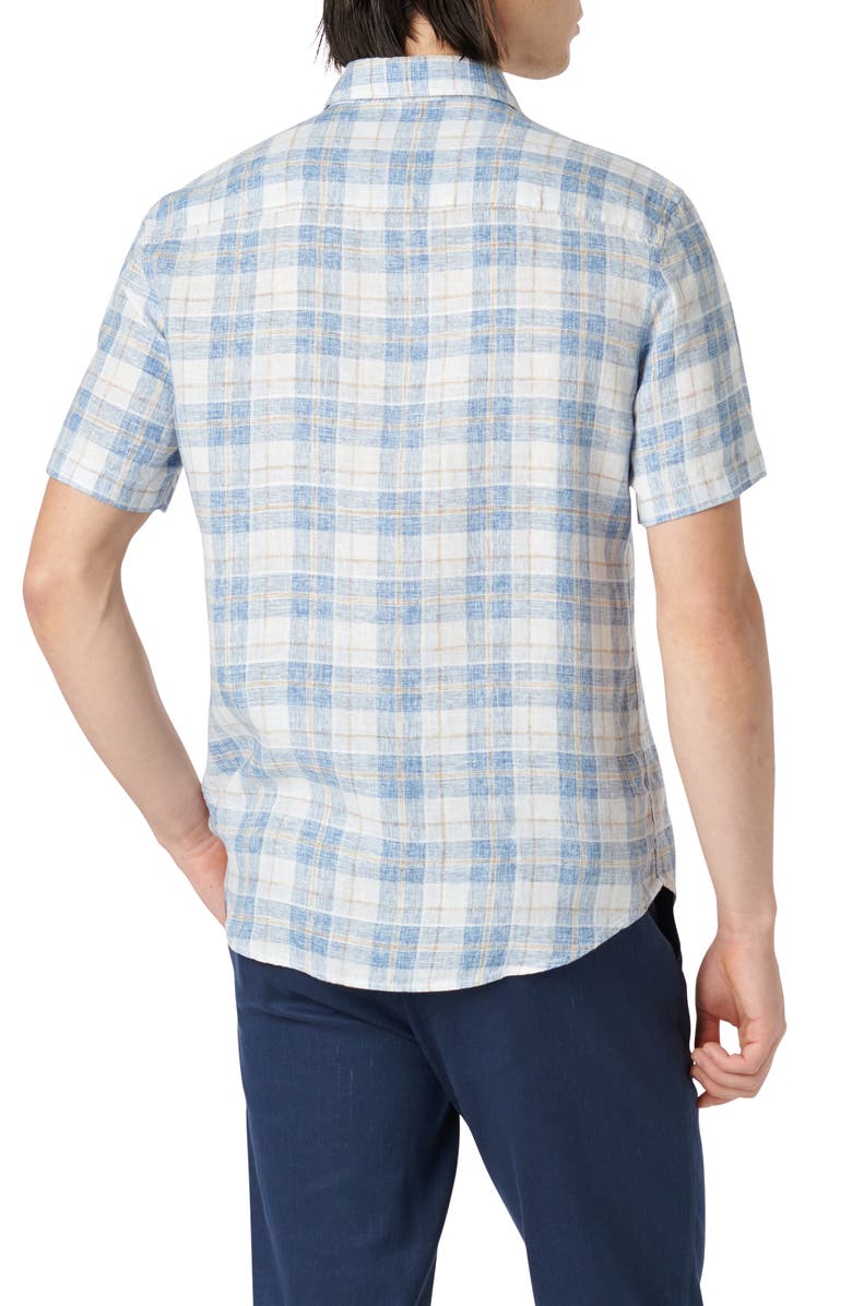 Bugatchi Orson Shaped Fit Short Sleeve Linen Button-Up Shirt, Alternate, color, Classic Blue