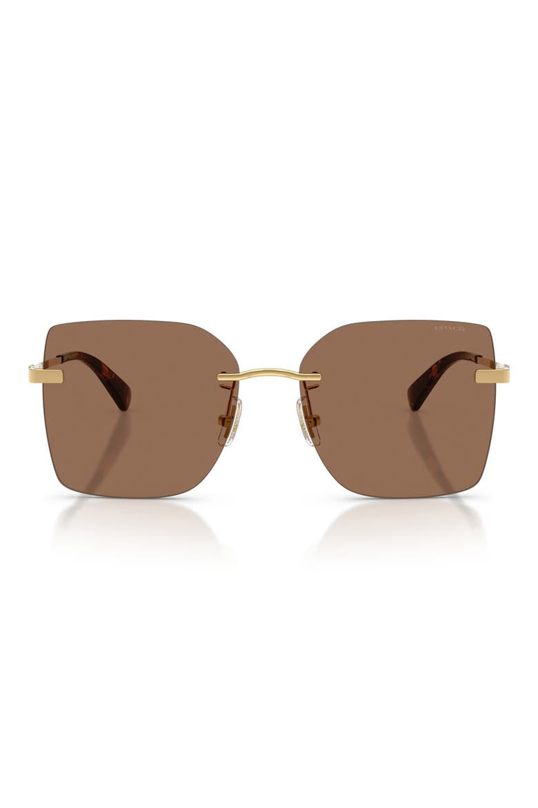 57mm Square Sunglasses, Main, color, SHINY GOLD / BROWN SOLID