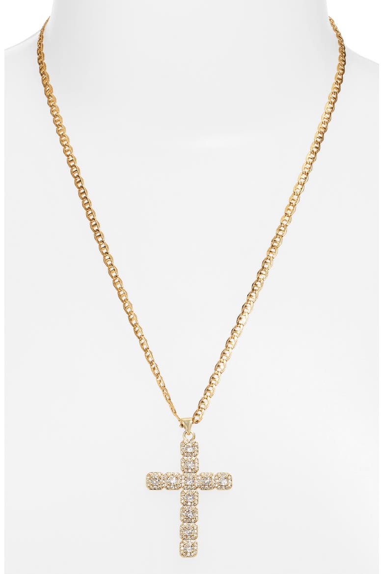 Large Cubic Zirconia Cross Pendant Necklace, Alternate, color, GOLD