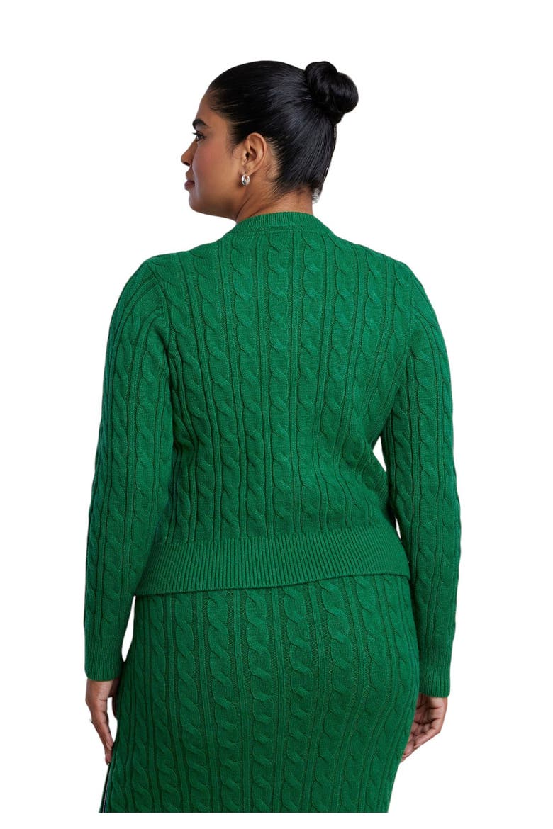 Contrast Zipper Cable Knit Cardigan, Alternate, color, VERDANT GREEN