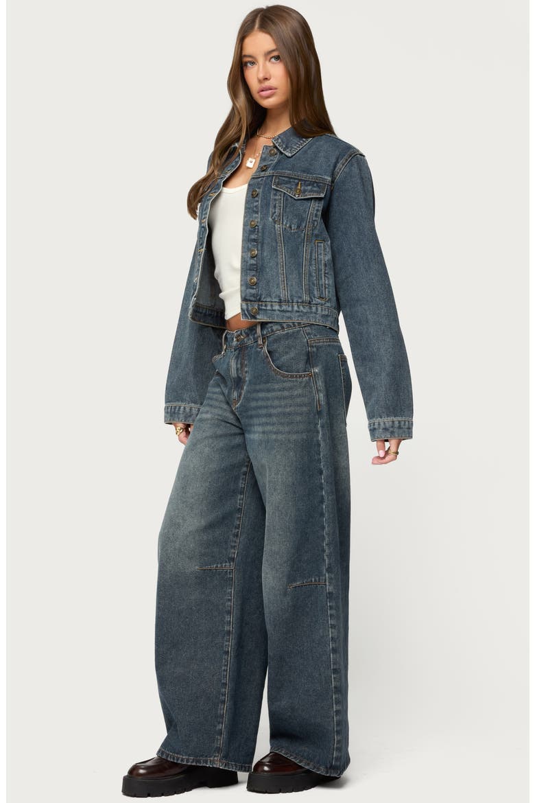 Barb Crop Nonstretch Denim Jacket, Alternate, color, DARK-BLUE