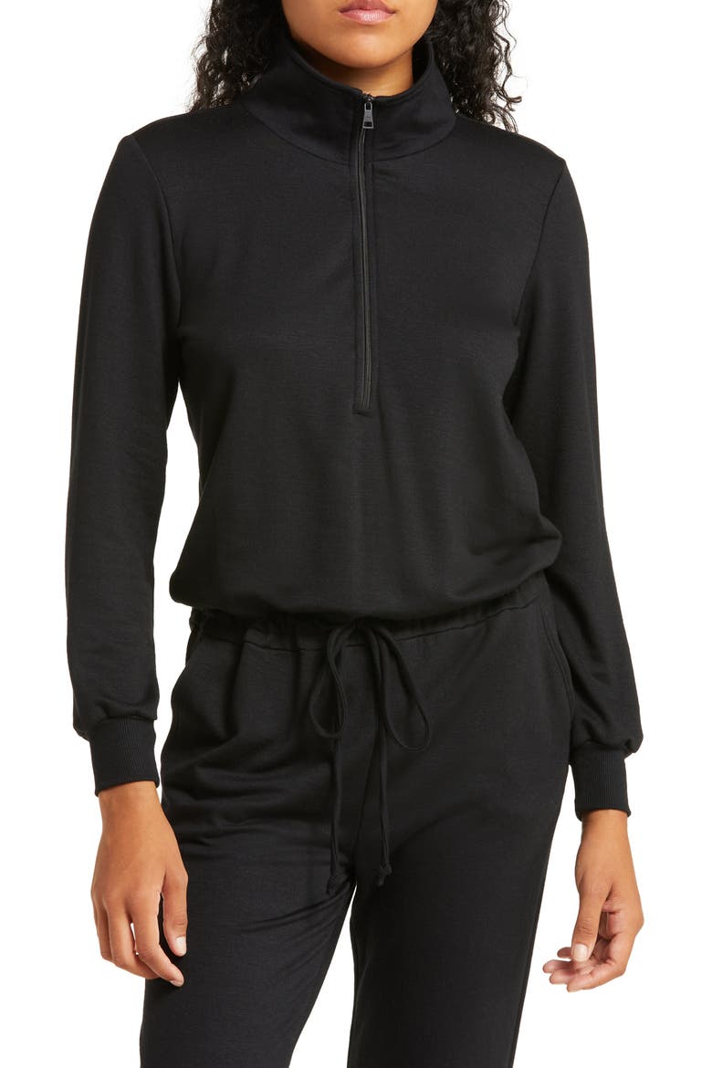Ski Weekend Half Zip Jumpsuit, Alternate, color, BLACK