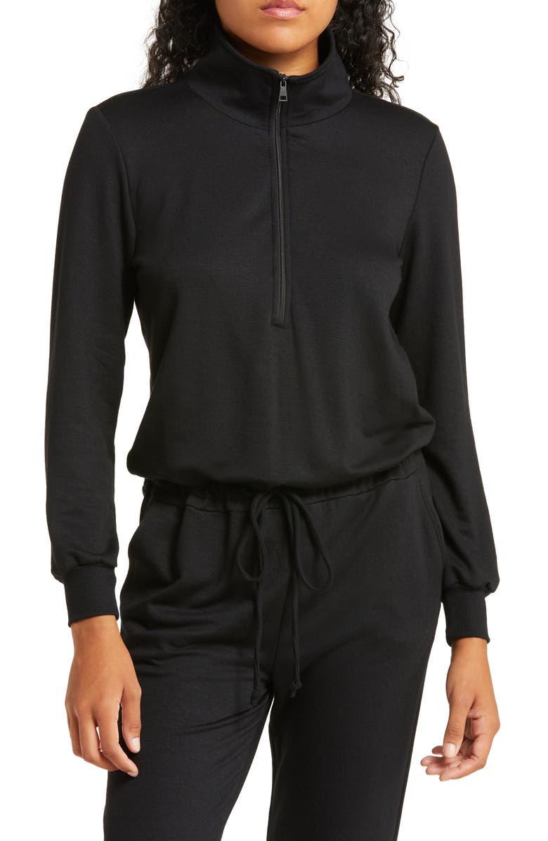 Beyond Yoga Ski Weekend Half Zip Jumpsuit, Alternate, color, Black