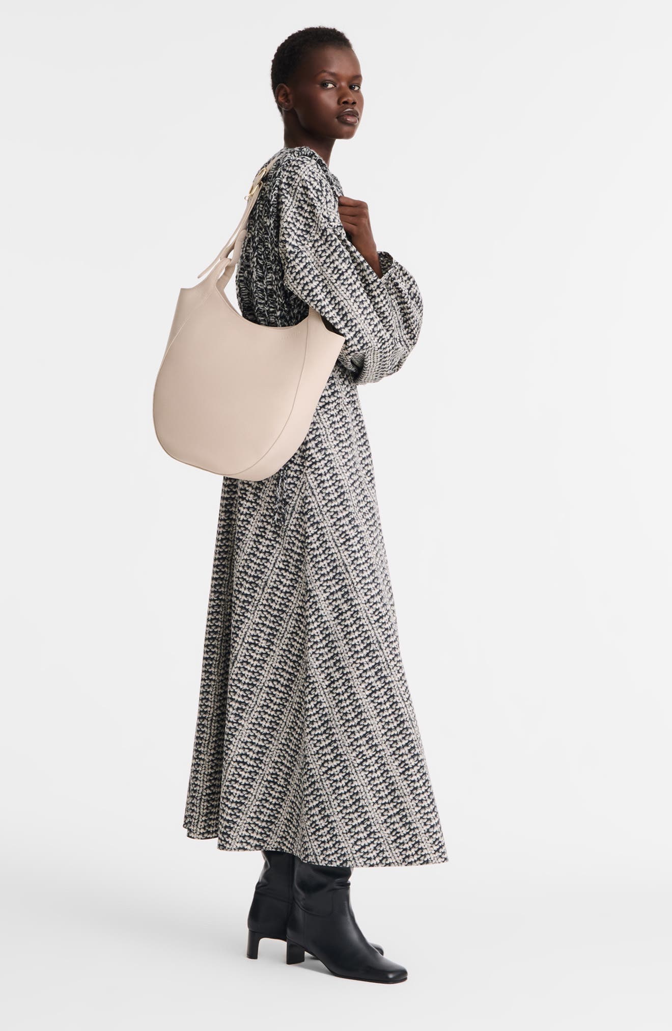 Longchamp Large Le Foulonne Leather Hobo Bag, Alternate, color, Paper