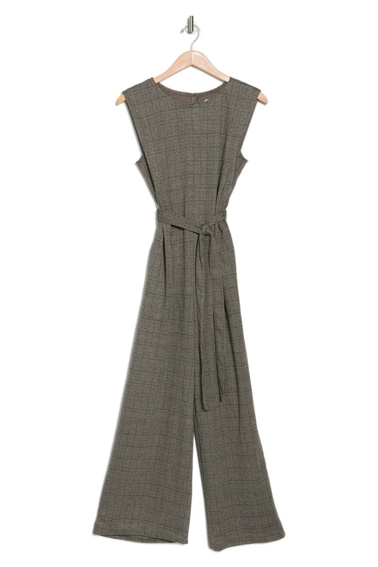 Sleeveless Tie Front Jumpsuit, Alternate, color, TAUPE/ BLACK/ RUST HOUNDSTOOTH