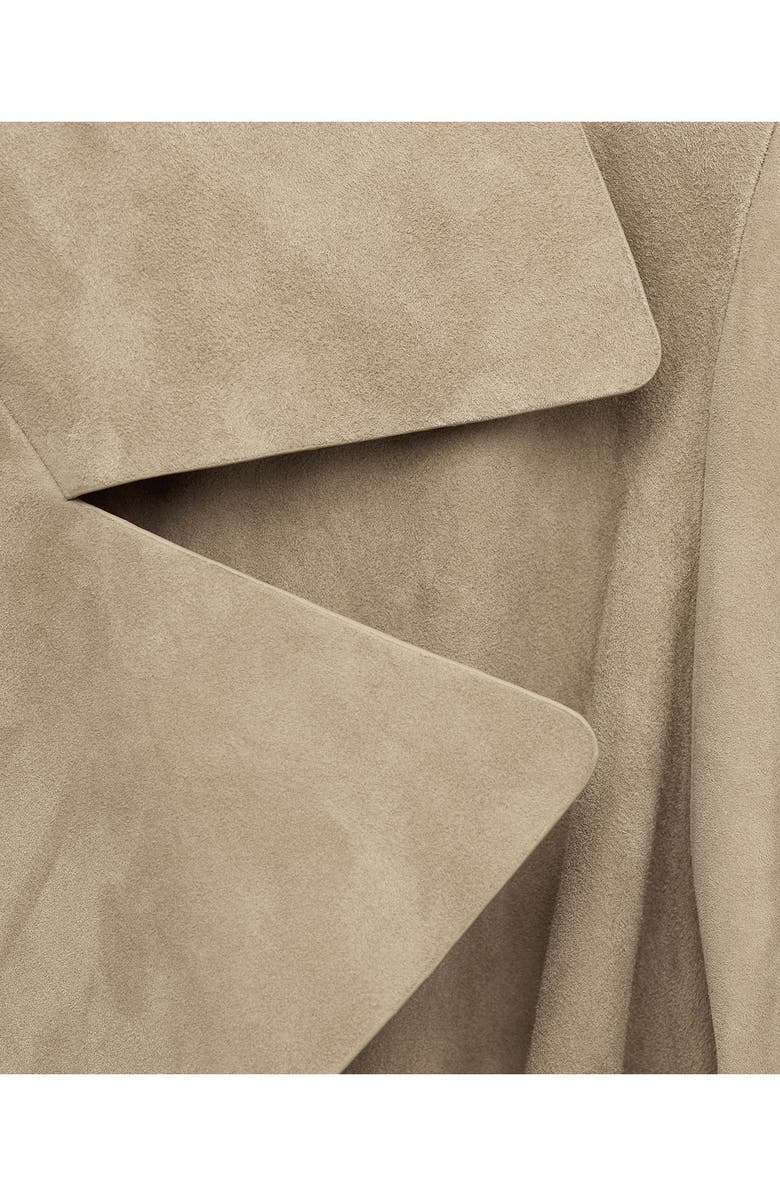 MANGO Long Belted Suede Trench Coat, Alternate, color, Medium Brown