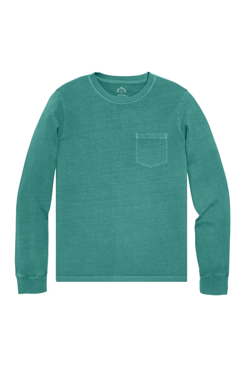 Unisex Fit Long Sleeve Garment Dyed Pocket Tee, Alternate, color, Sunwashed Teal