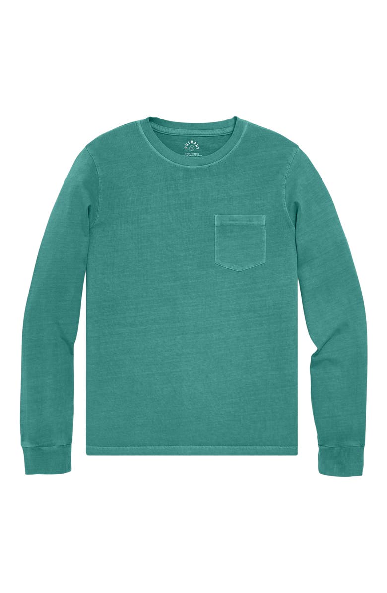 Primary Adult Long Sleeve Garment Dyed Pocket Tee, Alternate, color, Sunwashed Teal