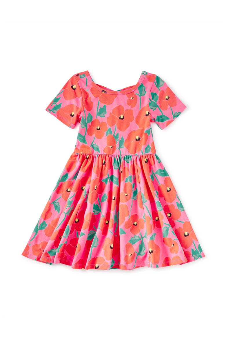Short Sleeve Ballet Dress, Main, color, Poppy Poppies