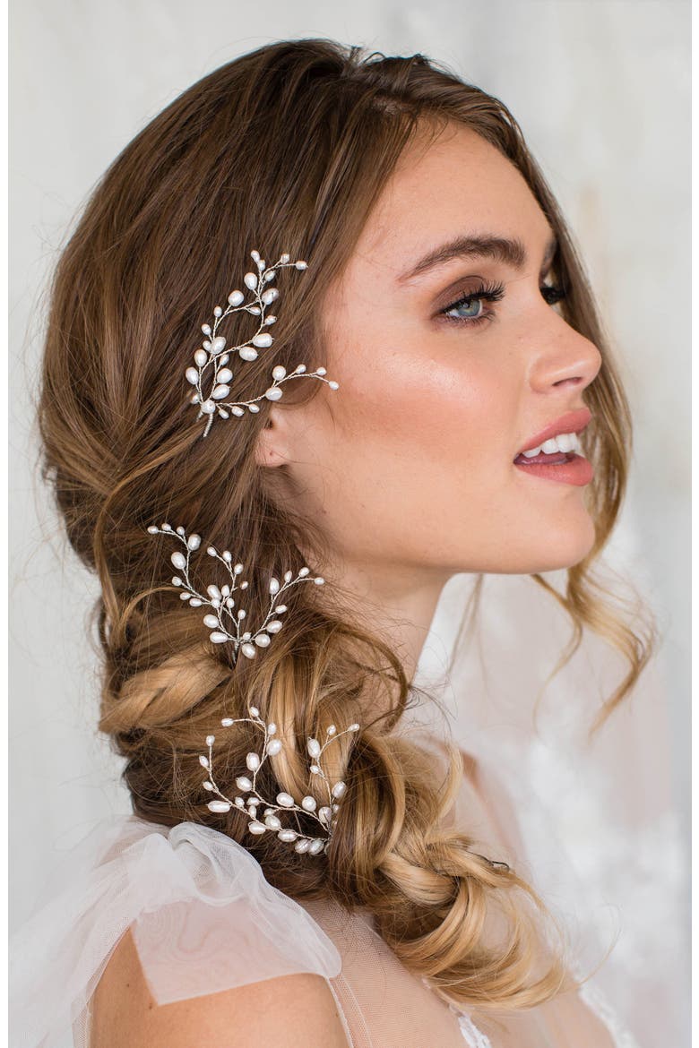 Kassia Set of 3 Pearl Hair Pins, Alternate, color, SILVER