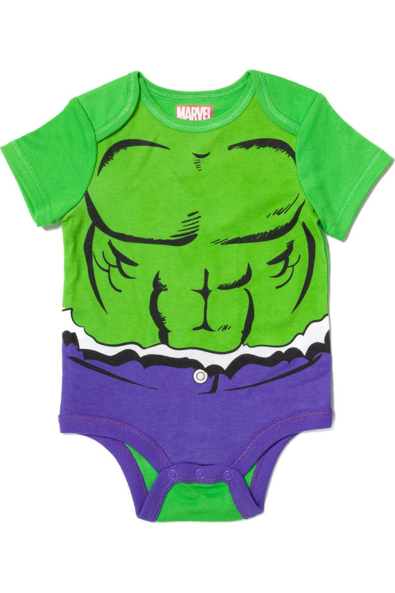 Avengers The Hulk Bodysuit Pants and Hat Set, Alternate, color, Hulk Green Purple