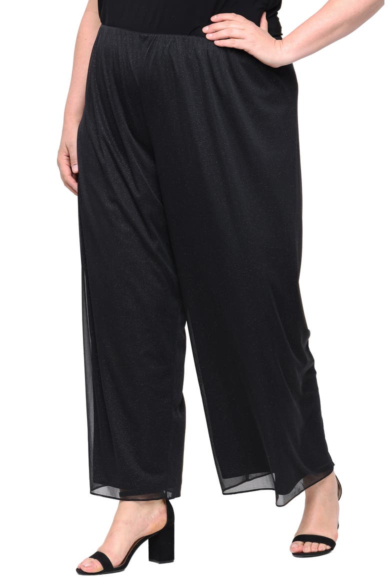 Glitter Mesh Wide Leg Pants, Alternate, color, BLACK
